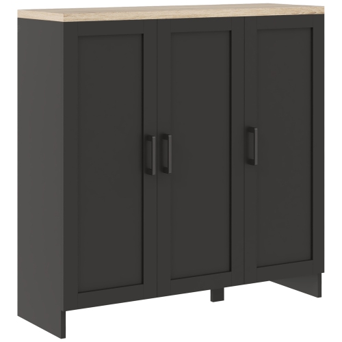 HOMCOM  Sideboard Buffet Cabinet, Modern Kitchen Storage Cabinet With 3 Doors And Adjustable Shelves In Black