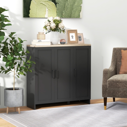 HOMCOM – Buffet moderne avec rangement, armoire étroite de 35 po, armoire de rangement de cuisine avec 3 portes Shaker et tablettes ajustables,