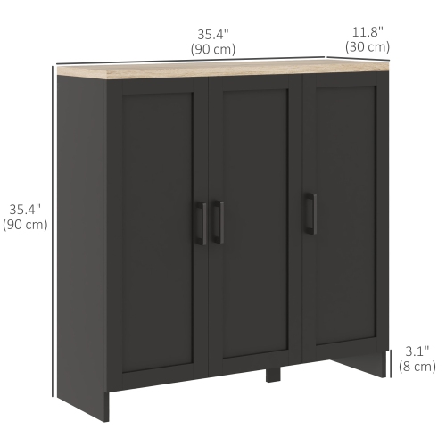 HOMCOM – Buffet moderne avec rangement, armoire étroite de 35 po, armoire de rangement de cuisine avec 3 portes Shaker et tablettes ajustables,