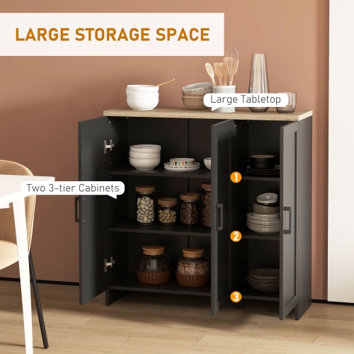 HOMCOM – Buffet moderne avec rangement, armoire étroite de 35 po, armoire de rangement de cuisine avec 3 portes Shaker et tablettes ajustables,