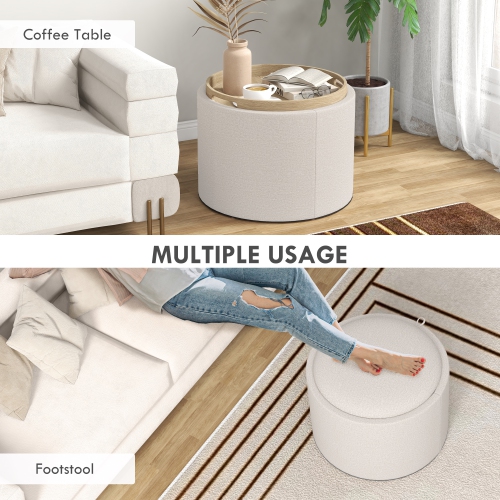 HOMCOM – Table basse ronde avec plateau rabattable, table centrale avec rangement dissimulé, repose-pieds en lin pour salon, chambre d'étudiant,