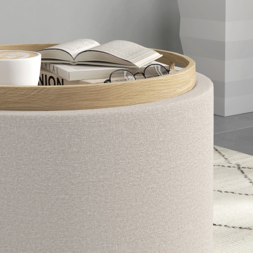 HOMCOM – Table basse ronde avec plateau rabattable, table centrale avec rangement dissimulé, repose-pieds en lin pour salon, chambre d'étudiant,