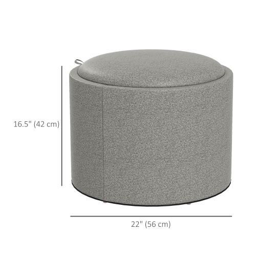 HOMCOM Round Coffee Table with Flip Tray Top, Central Table with Hidden Storage, Linen Fabric Footstool for Living Room, Dorm, Grey