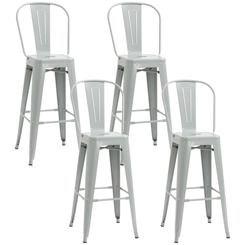 HOMCOM 30" Metal Bar Stools, Set of 4 Stacking Stools, Bar Height Kitchen Stools, Metal Chair with Removable Back for Kitchen Island, Pub, Bistro Caf