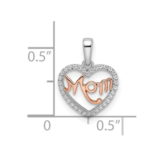 14K White and Pink Gold MOM Heart Pendant Necklace With Chain and Diamonds