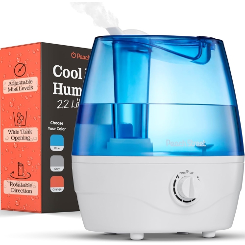 PEACH STREET  Street Cool Mist Humidifiers for Bedroom - 2.2L Water Tank, Baby, Office, Quiet Ultrasonic Air Vaporizer Adjustable Mist Level, 360