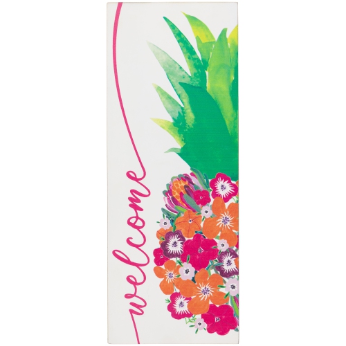 Floral Pineapple Welcome Wooden Wall Sign - 13"