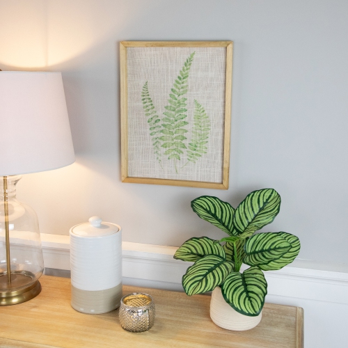 Framed Fern Leaf Print on Burlap Wall Art - 16" - Beige