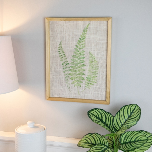 Framed Fern Leaf Print on Burlap Wall Art - 16" - Beige