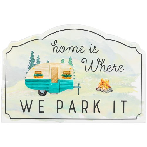 Home Is Where We Park It Camper Metal Wall Sign - 16" - White