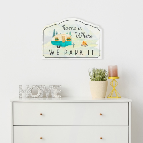 Home Is Where We Park It Camper Metal Wall Sign - 16" - White