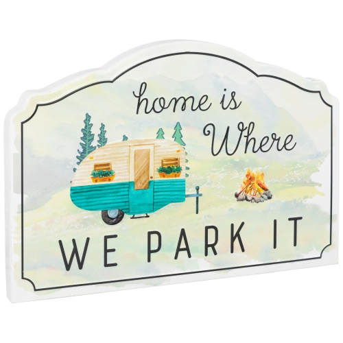 Home Is Where We Park It Camper Metal Wall Sign - 16" - White