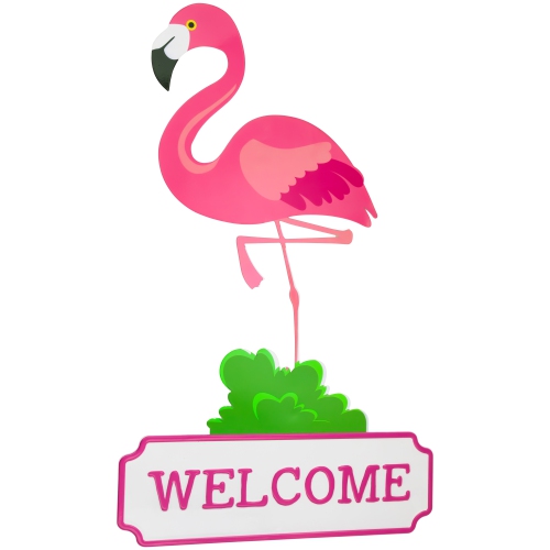 Flamingo Welcome Tropical Metal Wall Sign - 25"