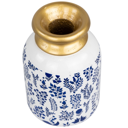 Wooden Floral Taper Candle Holder - 6"- White and Blue