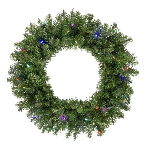 Pre-Lit Rockwood Pine Artificial Christmas Wreath - 24" - Multi LED Lights