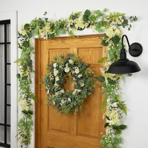Hydrangea and Eucalyptus Artificial Floral Spring Garland - 5'