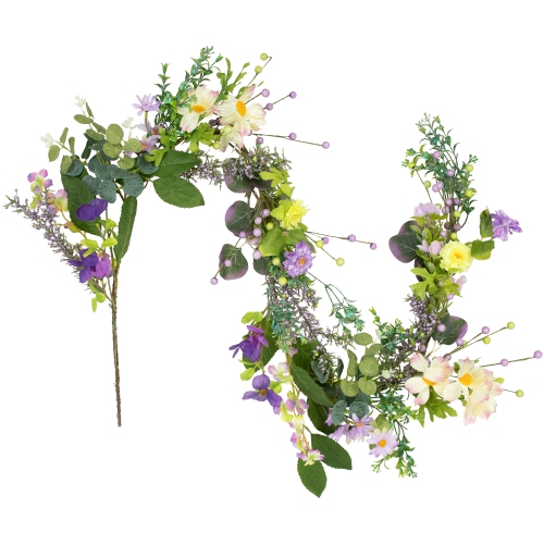 Daisy and Mixed Foliage Floral Spring Garland - 5' - Purple