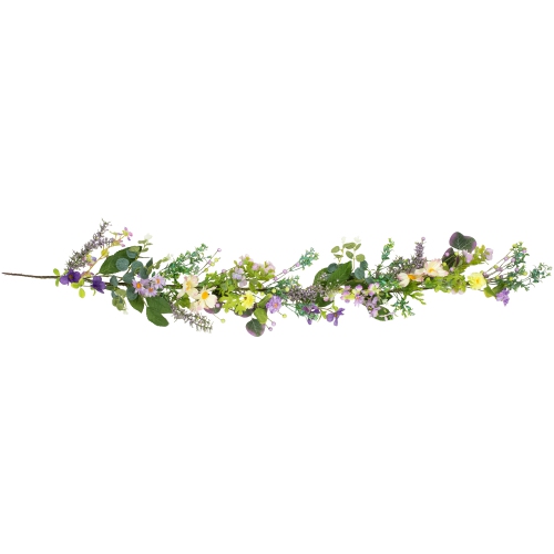 Daisy and Mixed Foliage Floral Spring Garland - 5' - Purple
