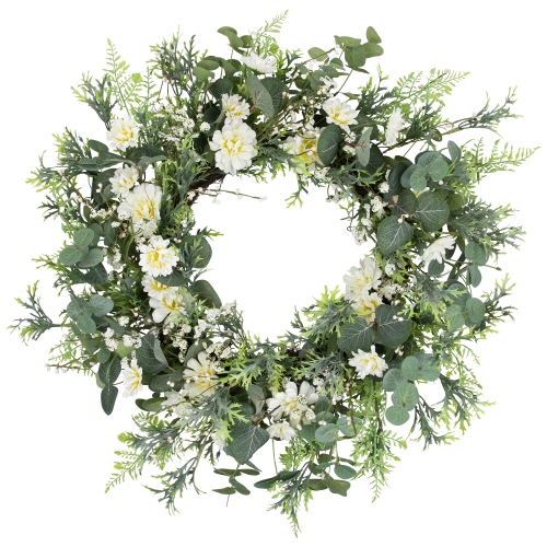 NORTHLIGHT  Fern And Eucalyptus Floral Spring Wreath - 24"