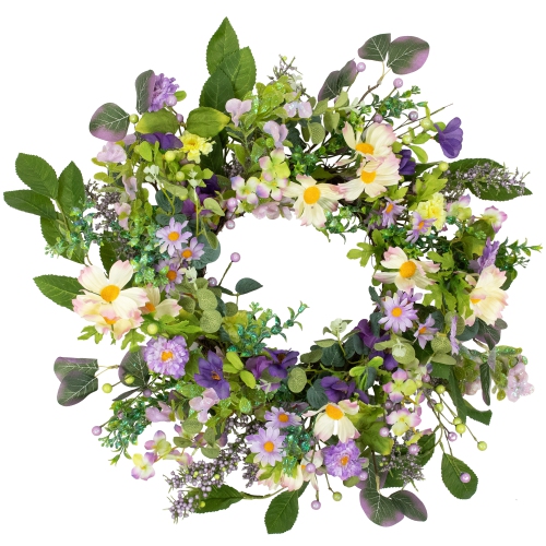 Couronne florale marguerites et assortiment - 24 po - Violet