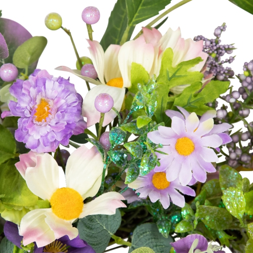 Daisy and Mixed Foliage Floral Spring Wreath - 24" - Purple