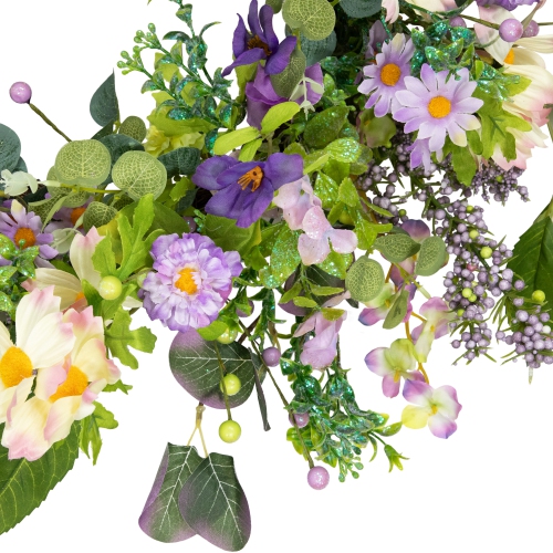 Daisy and Mixed Foliage Floral Spring Wreath - 24" - Purple