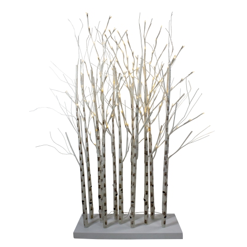 LED Lighted White Birch Twig Tree Cluster Christmas Decoration - 4'