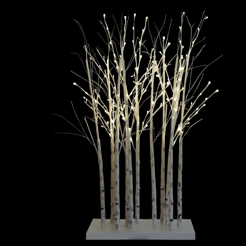 LED Lighted White Birch Twig Tree Cluster Christmas Decoration - 4'