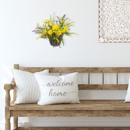 Panier mural à ressort suspendu citron et marguerites - 12 po - Jaune