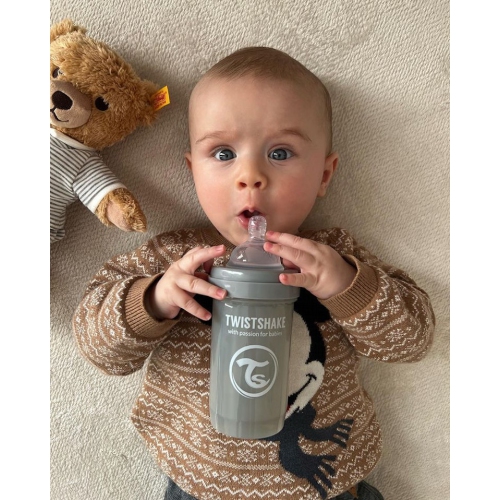 Biberon anti-colique Twistshake 180&nbsp;ml, gris pastel