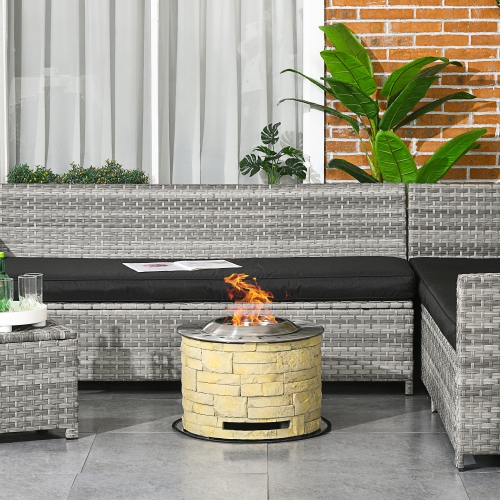 Outsunny Smokeless Fire Pit with Fireproof Mat, 20" Well Style Portable Wood Burning Firepit, Magnesium Oxide Low Smoke Camping Bonfire Stove, Yellow