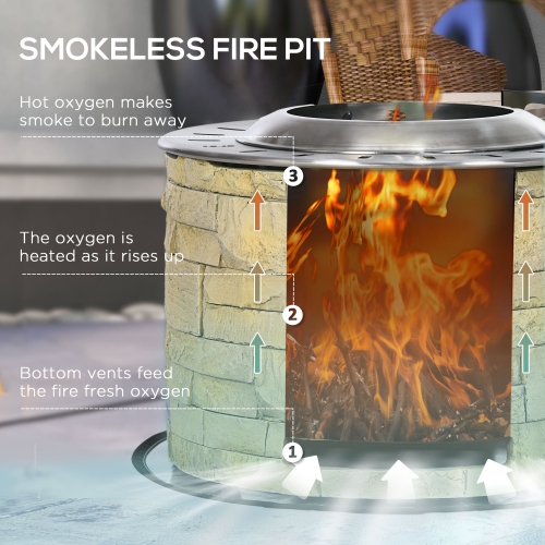 Outsunny Smokeless Fire Pit with Fireproof Mat, 20" Well Style Portable Wood Burning Firepit, Magnesium Oxide Low Smoke Camping Bonfire Stove, Yellow