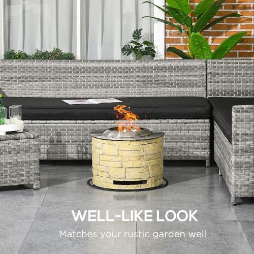 Outsunny Smokeless Fire Pit with Fireproof Mat, 20" Well Style Portable Wood Burning Firepit, Magnesium Oxide Low Smoke Camping Bonfire Stove, Yellow