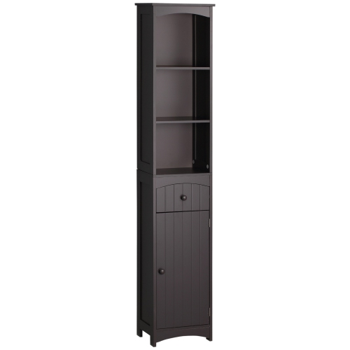 HOMCOM – Armoire de rangement pour salle de bain, grande tour en lin avec 3 tablettes et tiroir et porte, brun