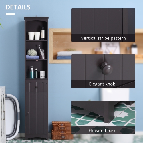 HOMCOM – Armoire de rangement pour salle de bain, grande tour en lin avec 3 tablettes et tiroir et porte, brun