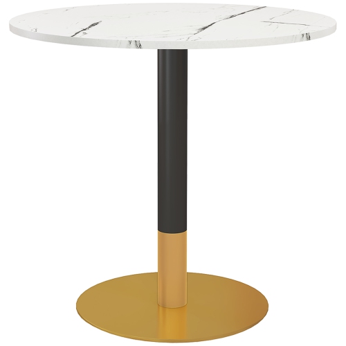 HOMCOM  Round Dining Table for 4, Modern Kitchen Table With Faux Marble Top And Steel Base for Living Room, Dining Room In White