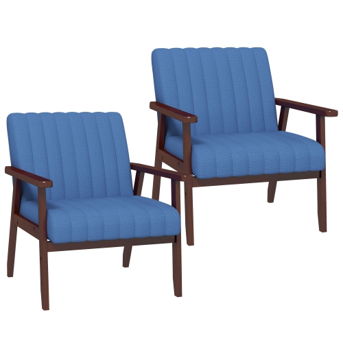 HOMCOM  Modern Accent Chairs Set Of 2, Upholstered Armchairs for Bedroom, Fabric Living Room Chairs With Wood Legs And Tufted Design, Dark In Blue