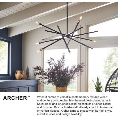 Hinkley Archer Collection Six Light Medium Chandelier, Satin Black