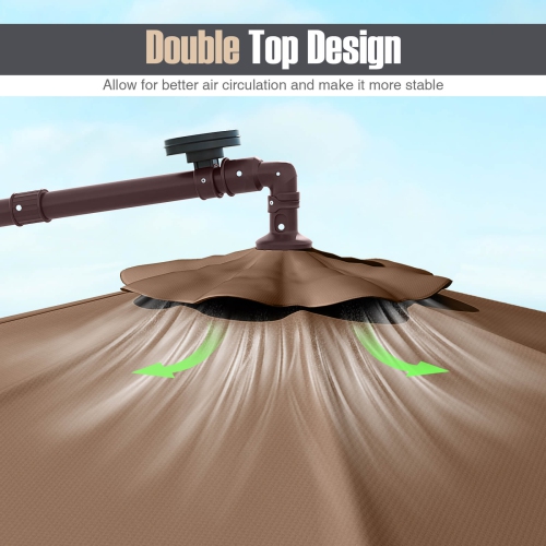 Costway Patio 10FT Hanging Offset Umbrella 32 LED Lights Sand Bag Outdoor Cross Base