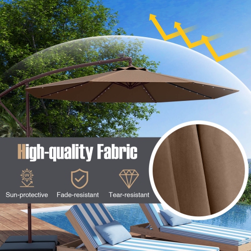 Costway Patio 10FT Hanging Offset Umbrella 32 LED Lights Sand Bag Outdoor Cross Base