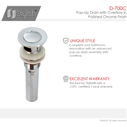 OPEN BOX A - Bathroom Vanity Sink Pop-Up Drain with Overflow in Chrome Finish D-700C