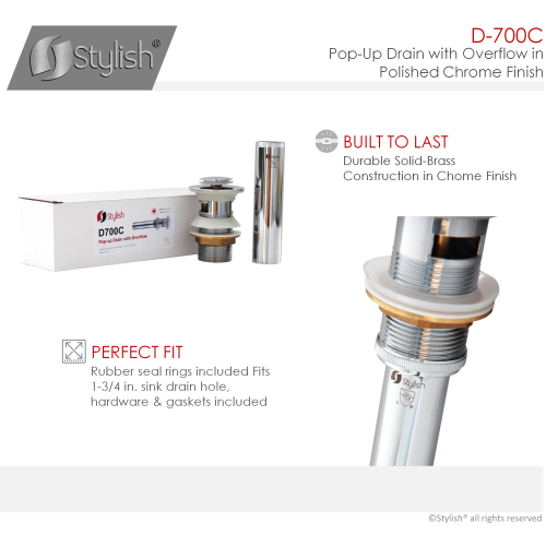 OPEN BOX A - Bathroom Vanity Sink Pop-Up Drain with Overflow in Chrome Finish D-700C