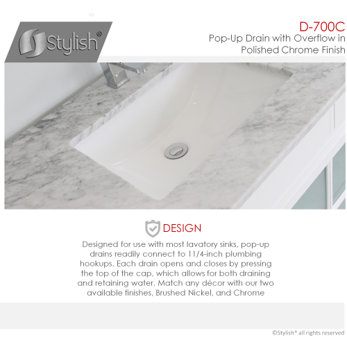 OPEN BOX A - Bathroom Vanity Sink Pop-Up Drain with Overflow in Chrome Finish D-700C