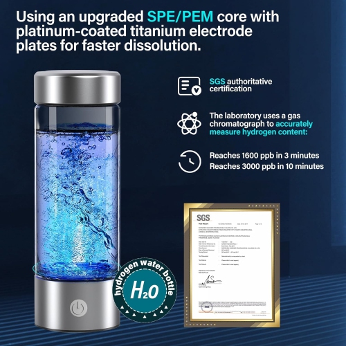 Hydrogen Water Bottle – 420ml Portable Hydrogen Generator with SPE & PEM Technology, Creates Hydrogen-Rich Water in 3 Minutes – Perfect for Office,