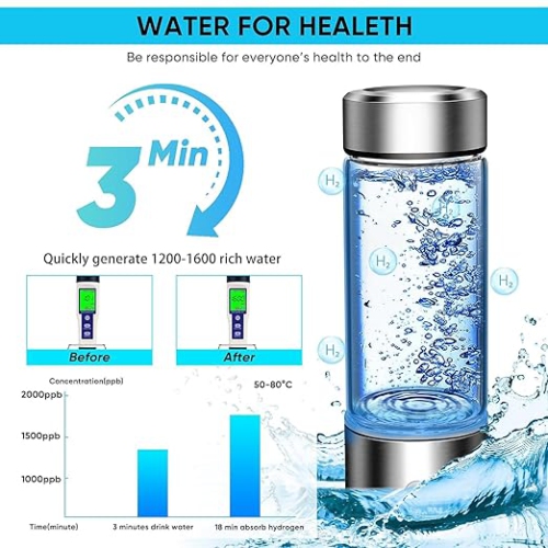 Hydrogen Water Bottle – 420ml Portable Hydrogen Generator with SPE & PEM Technology, Creates Hydrogen-Rich Water in 3 Minutes – Perfect for Office,