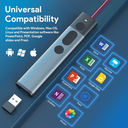 Présentateur sans fil, présentation de contrôle USB 2,4&nbsp;GHz et pointeur rechargeable, PowerPoint Clicker pour Mac, portable, Google Slide