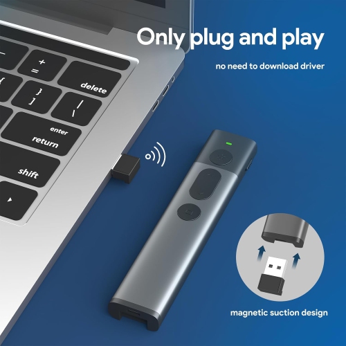 Présentateur sans fil, présentation de contrôle USB 2,4&nbsp;GHz et pointeur rechargeable, PowerPoint Clicker pour Mac, portable, Google Slide