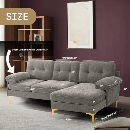 Infinite Imports – canapé modulaire 8585 avec pattes dorées contrastantes