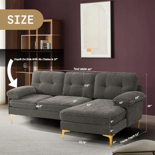 Infinite Imports – sofa modulaire 8585 avec pattes dorées