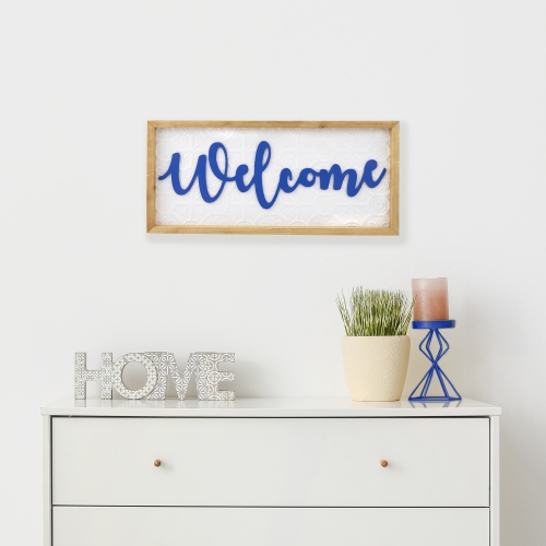 Welcome Framed Wall Sign - 20" - White and Blue